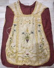 Pianeta Antica Ricamo A Mano Fodera Rossa Ottime Condizioni