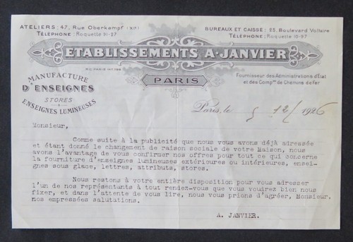 Facture paris 1926 enseignes - 1926,