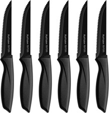 Coltelli Da Bistecca,Set Di 6,Coltelli Da Cucina Neri,Coltelli Bistecca Seghetta