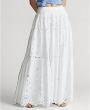 Maxi gonna Polo Ralph Lauren bianca con occhielli a strati in popeline taglia XL