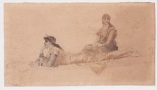 Pietro Scoppetta (1863-1920)  china e acquarello monocromo Donne orientali