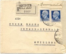 C8289-Regno, Lecce, Trepuzzi, raccomandata per la Svizzera, 1941