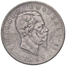 r78_079) Vittorio Emanuele II Re d'Italia (1861-1878)  5 Lire 1865 T - TORINO