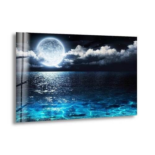 Moon over the ocean glass - ocean,