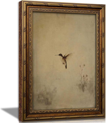 Antico dipinto olio - , uccellino