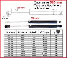 PISTONE a GAS Interasse 580 mm Fissaggio Occhiello Ø 8,2 o Pressione - 1 pezzo