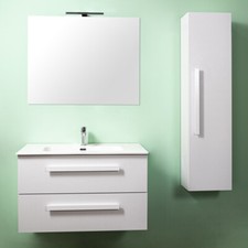 MOBILE BAGNO SOSPESO CM 60 LAVABO SPECCHIO LUCE LED COLONNA LIRIO CEMENTO BIANCO