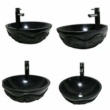 TONDO NERO PIETRA RUSTICA MARMO NERO MARQUINA LAVANDINO BAGNO 42 CM