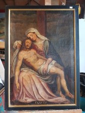 Olio su tela pittura antica ex voto "deposizione"