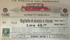 Biglietto A/r DIRETTISSIMA Fiume-trieste La Freccia Del CARNARO istria 1935