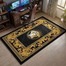 Tappeto Versace oro nero, tappeto chiave greca, ornato stile Versace tappetino decorazione