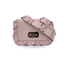 Borsa a tracolla con volant Rock in pelle rosa di Red Valentino