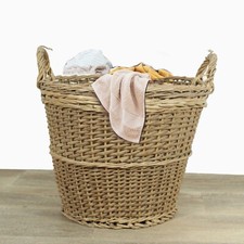 Cesta in Vimini portabiancheria vintage con manici cestino shabby chic rotondo