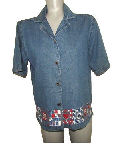 Blusa denim blu agapo - blusa, ricamo