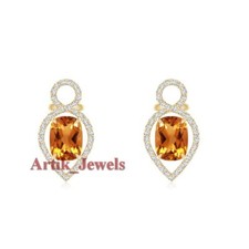 Gemma Citrina Naturale Con Gemelli In Argento Placcato Oro 14K #1237