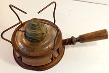 ANTICO BRUCIATORE A PETROLIO O OLIO- IN VETRO E FERRO-CON MANICO-D'EPOCA-USATO