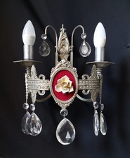 Applique da parete vintage dell'impero francese metallo cristallo 2 luci 