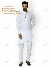 Uomo Cotone Lungo Kurta Bianca