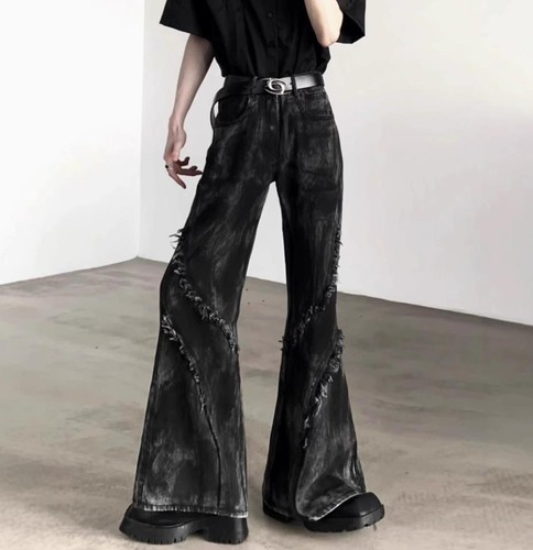 Jeans uomo denim nero svasato