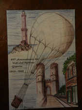 20130) GENOVA CARTOLINA COMMEMORATIVA VOLO PALLONE AEROSTATICO