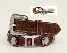 NOCONA Cintura cowboy western country cuoio pelle fibbia marrone conchos navajo