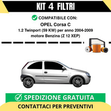 Kit 4 Filtri Tagliando per OPEL Corsa C 1.2 Twinport 59 kw Benzina 2004-2009