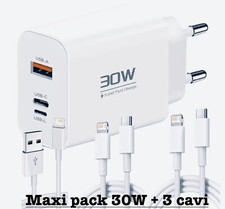Caricatore Multiplo 30W + 3 cavi per iphone 15/14/13/12/11/X/8/7/6/5/SE/Ipad/Mac