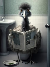 Emu comico su toilette con