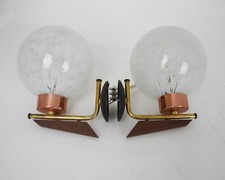 Coppia applique vintage'60 palla vetro Murano Ottone Rame Tek design Svezia-62F