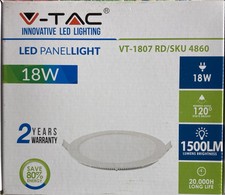 QTA5 PLAFONIERE LED INCASSO ROTONDA D225MM 18W VTAC4860 BIANCO CALDO 3000K IP20
