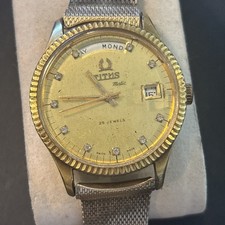 Autentico Titus Matic 25 Jewels Swiss Automatico President Uomo Retro Funzionante