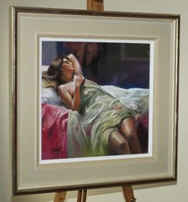 DOMINGO (n.1942) Quadro pastello 'Relajante' donna rilassante - in cornice galleria