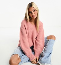 ASOS Design Chunky Oversized V-neck Pink Sweater SIZE MED Cozy Sold Out Online