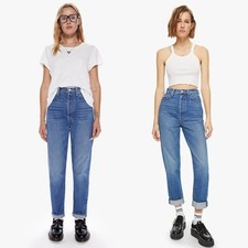 Jeans Mother Superior The Tune Up Hover Cuff 26 Hit the Ground blu da corsa nuovi con etichette