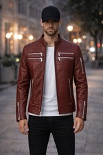 Giacca pelle uomo rosso