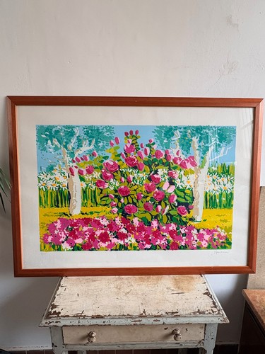 Litografia giardino rose - giardino,