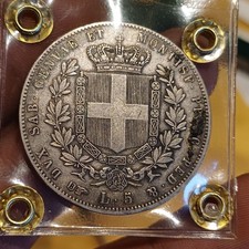 MONETA R2 MOLTO RARA DA COLLEZIONE SAVOIA 5 LIRE 1861 TORINO BB ARGENTO