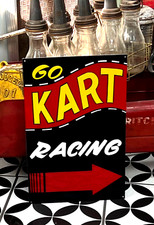 Insegna Vintage Metallo Carnevale GO KART Carrello Corsa RIDE Circo Parco Divertimenti FIERA
