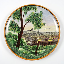 Piatto vintage in ceramica Iudici con veduta di Caltagirone diametro 23 cm circa