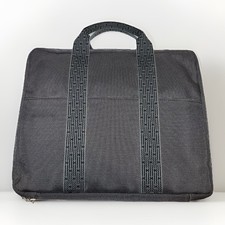 Valigetta Hermes Herline MM Airline unisex borsa per laptop grigio scuro tela indossata zip