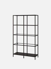 libreria moderna in metallo con ripiani in vetro. Colore nero 175x100x36