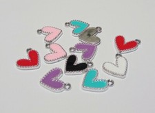 10pz misti ciondoli charms cuore in metallo smaltato colore platino  14X13mm