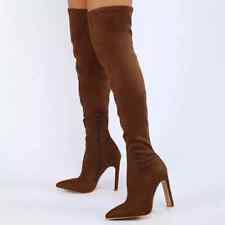 Stivali Donna Sopra Ginocchio Marrone Camoscio Pelle Sintetica 11 cm 29097