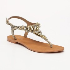 Infradito sandali pitonato gioiello Swarovski giallo vera pelle 37