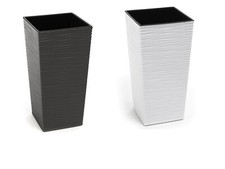 Vaso fioriera alto in plastica, grafite e bianco