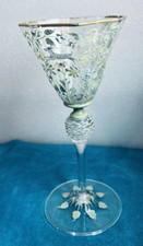 ANTICO bicchiere da vino Moser Salviati canino e fogliate smaltato c1900 bordo oro