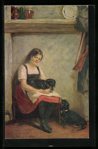 Cartolina artista donna con - cartolina,