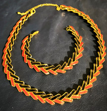 set collana girocollo e bracciale vintage americano anni 60 smalto rosso e nero