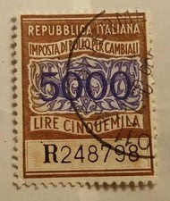 MARCA DA BOLLO-PER CAMBIALI-5000 LIRE-1980 FILIGRANA STELLA