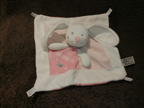 Doudou lapin plat rose blanc - , "